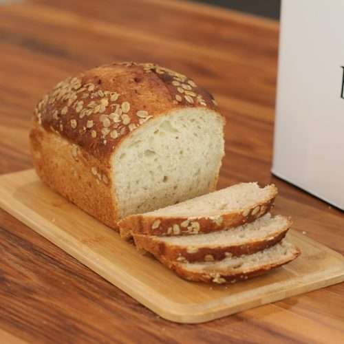 Homemade bread on cutting board sliced