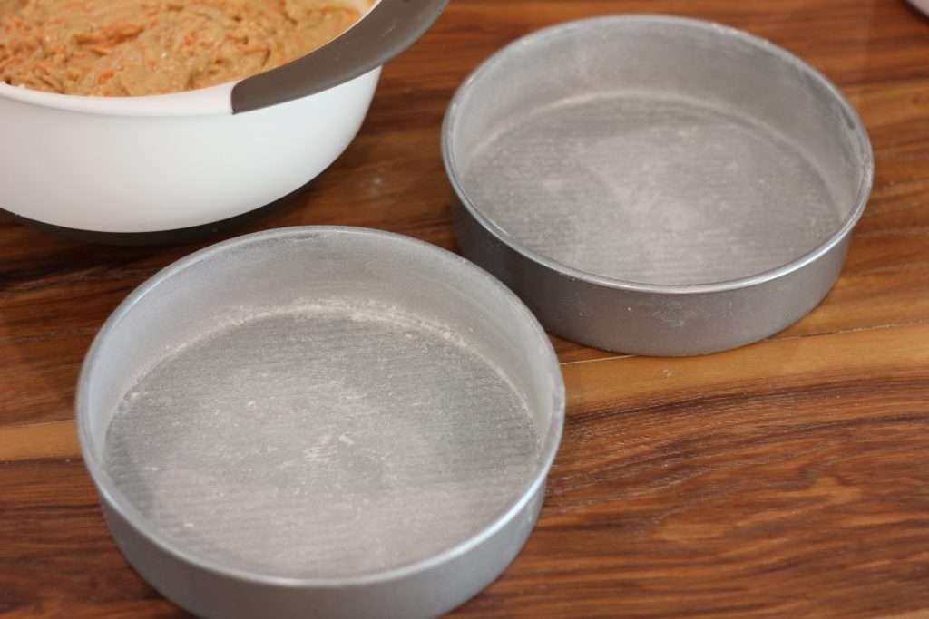 Round cake pans buttered and floured