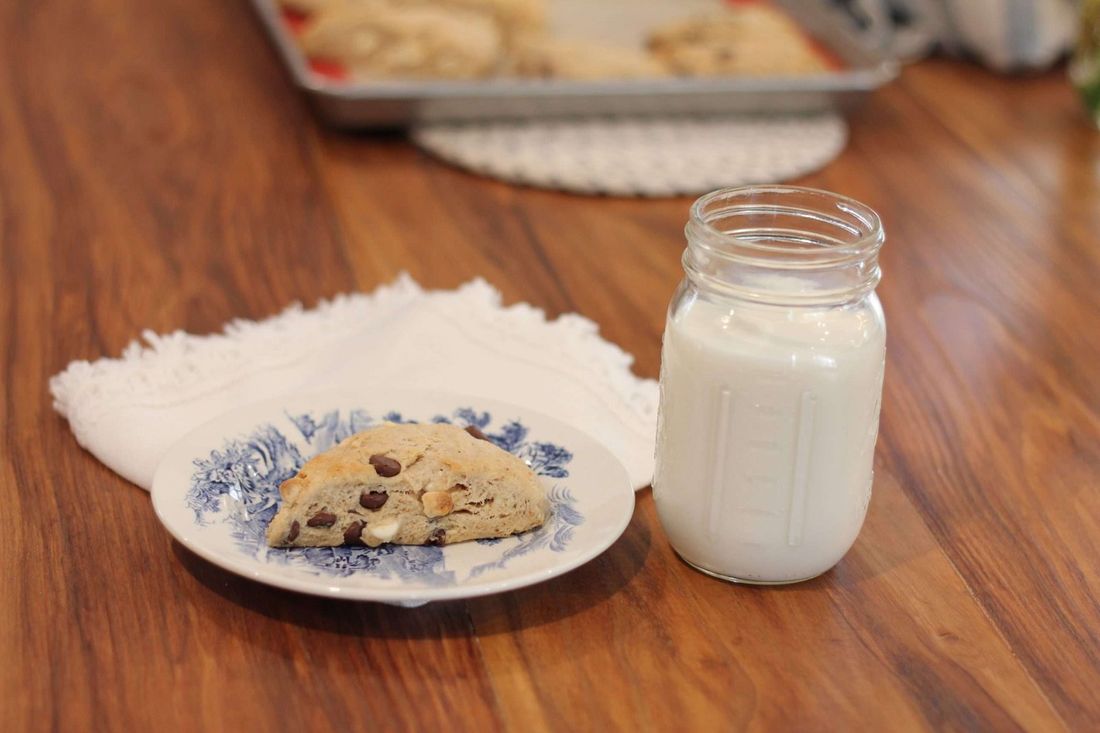 Sourdough scone with glass of milk