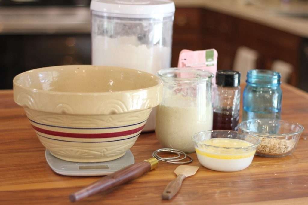 Mixing bowl with bread ingredients