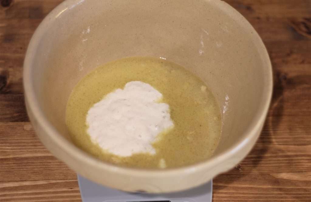 Sourdough Starter in bowl with butter and oats