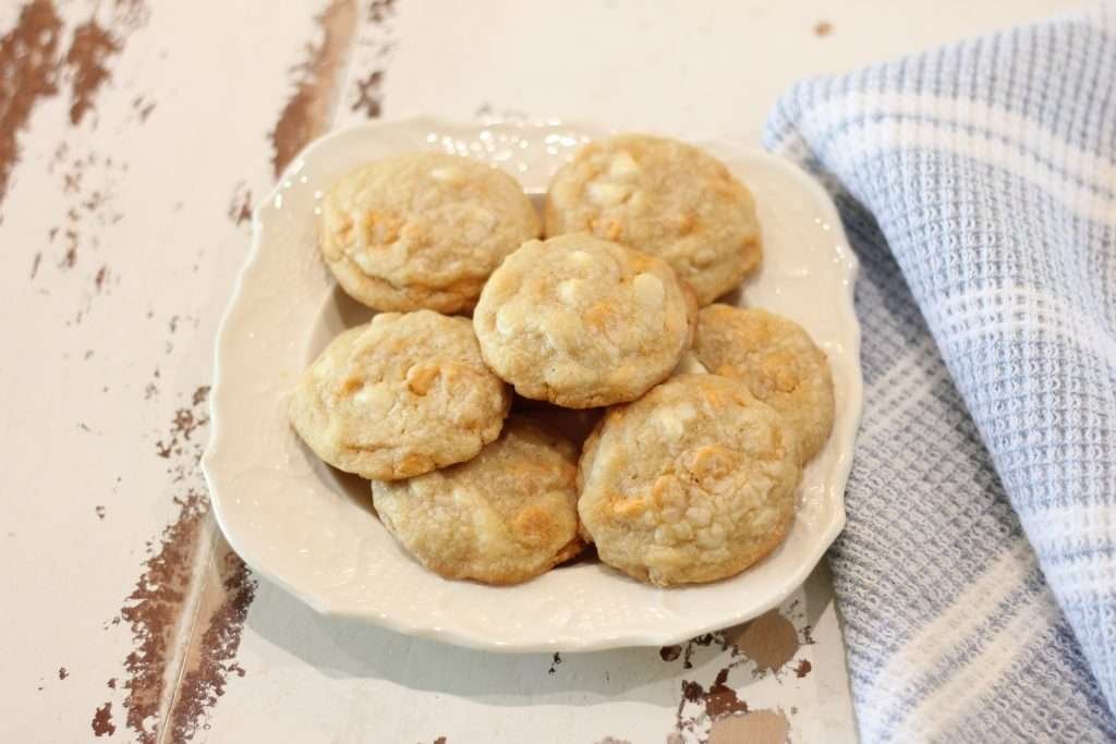 butterscotch white chocolate chip Cookies on a plate