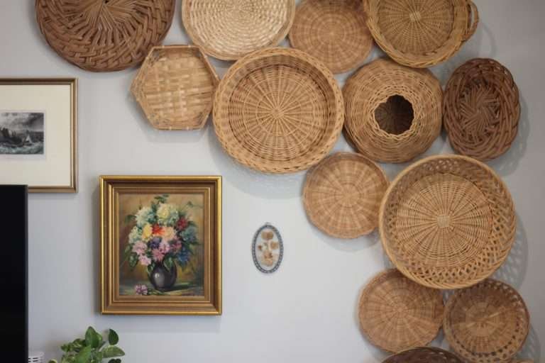 Art and baskets on wall