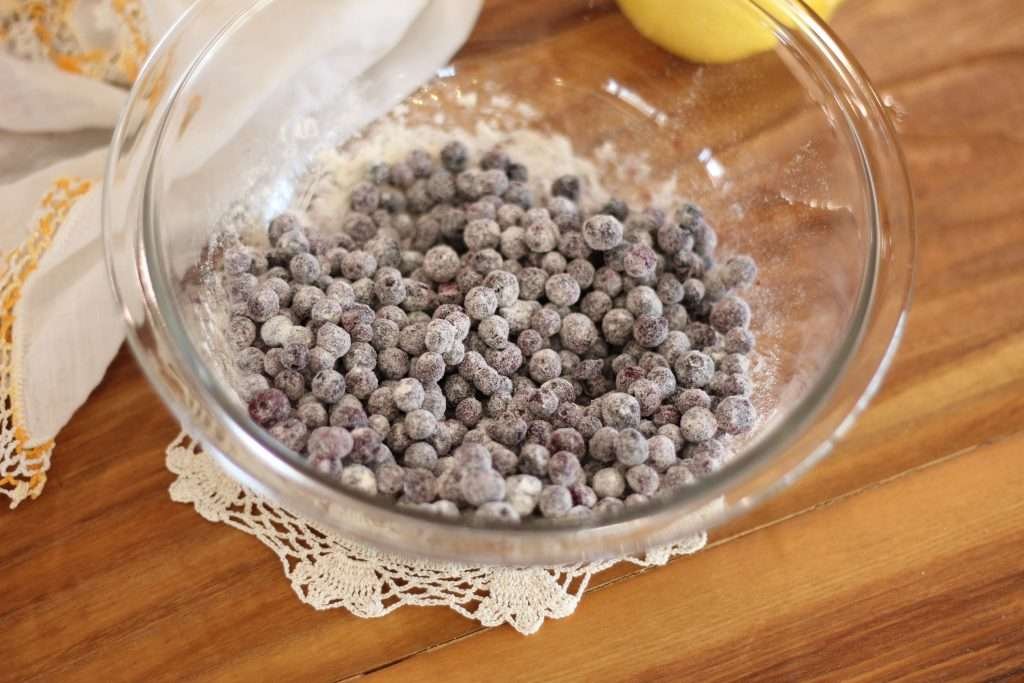 Blueberries in bowl coated with flour