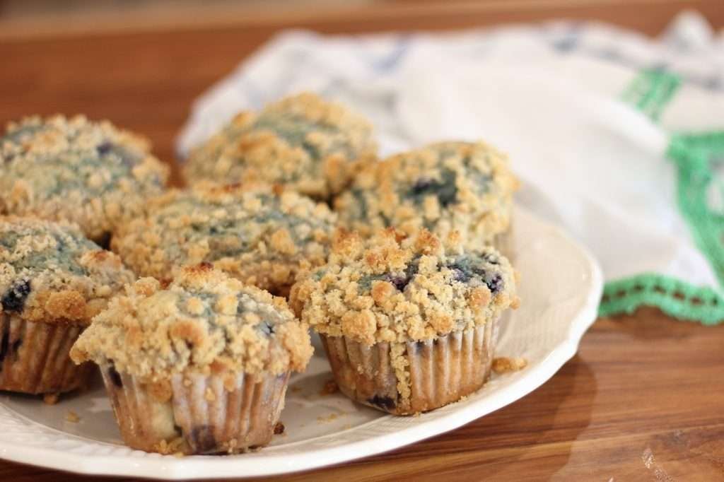 Sourdough Blueberry Lemon Muffins on plate