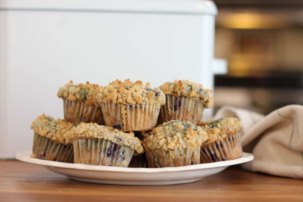 Sourdough Blueberry Lemon Muffins on plate