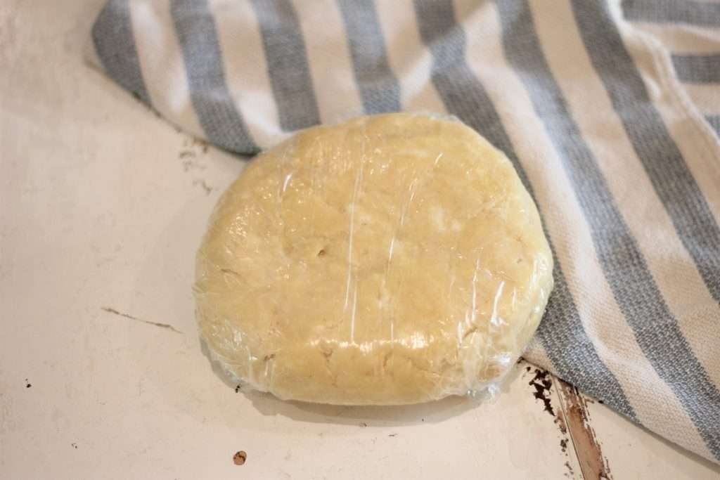 pie crust dough in plastic wrap