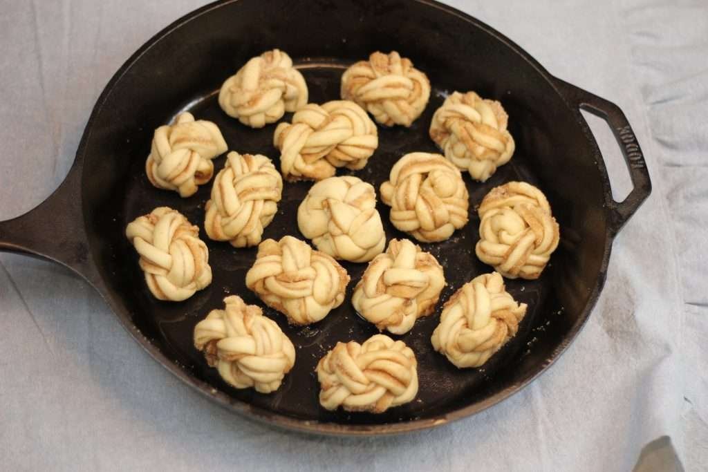 Cinnamon roll twists in cast iron skillet