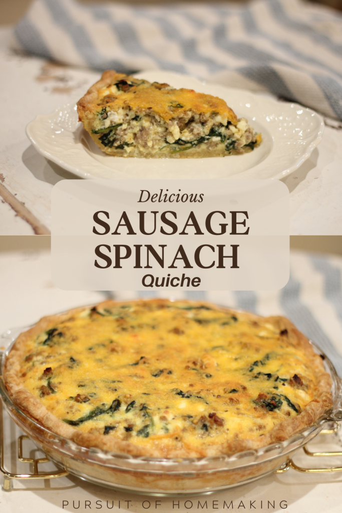 Delicious Sausage Spinach Quiche pinterest pin graphic