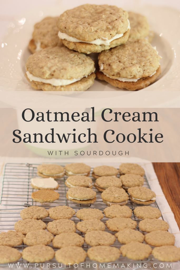 Oatmeal Cream Sandwich Cookie with sourdough pinterest graphic.