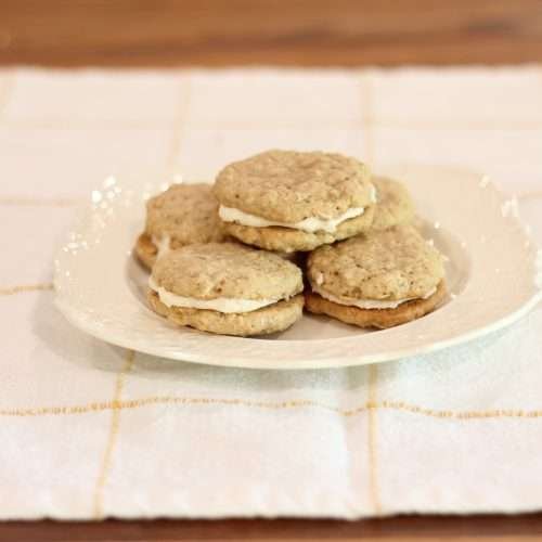 Oatmeal Cream Sandwich Cookie recipe with Sourdough on white plate.